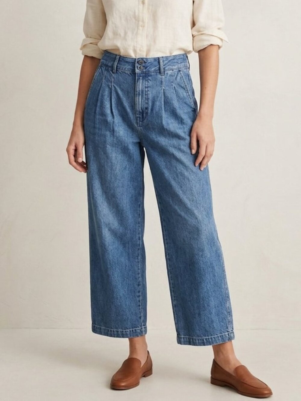 Madewell Pleated Wide-Leg Denim Trousers High Rise Size 4